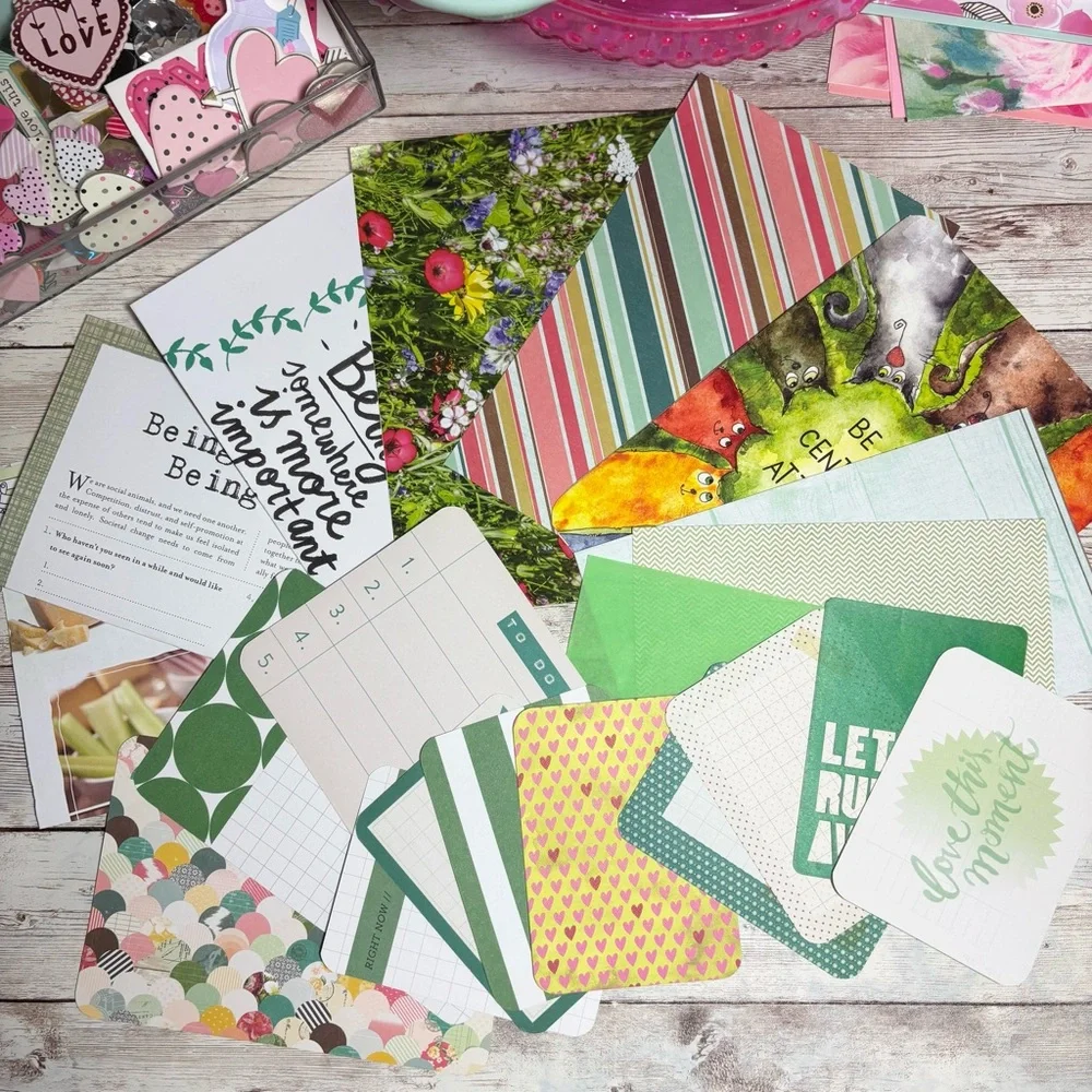 Green Themed Junk Journal Paper Scrap Pack Kit 100 Pieces Ephemera Scrapbook Lot